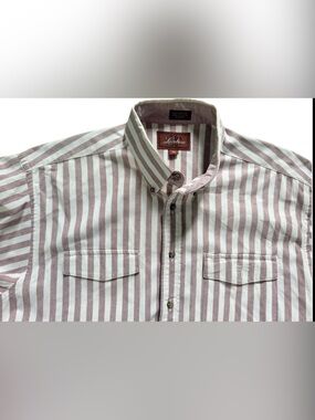 Lucchese Men's Striped Button-Down Shirt in Mauve and White Size XL